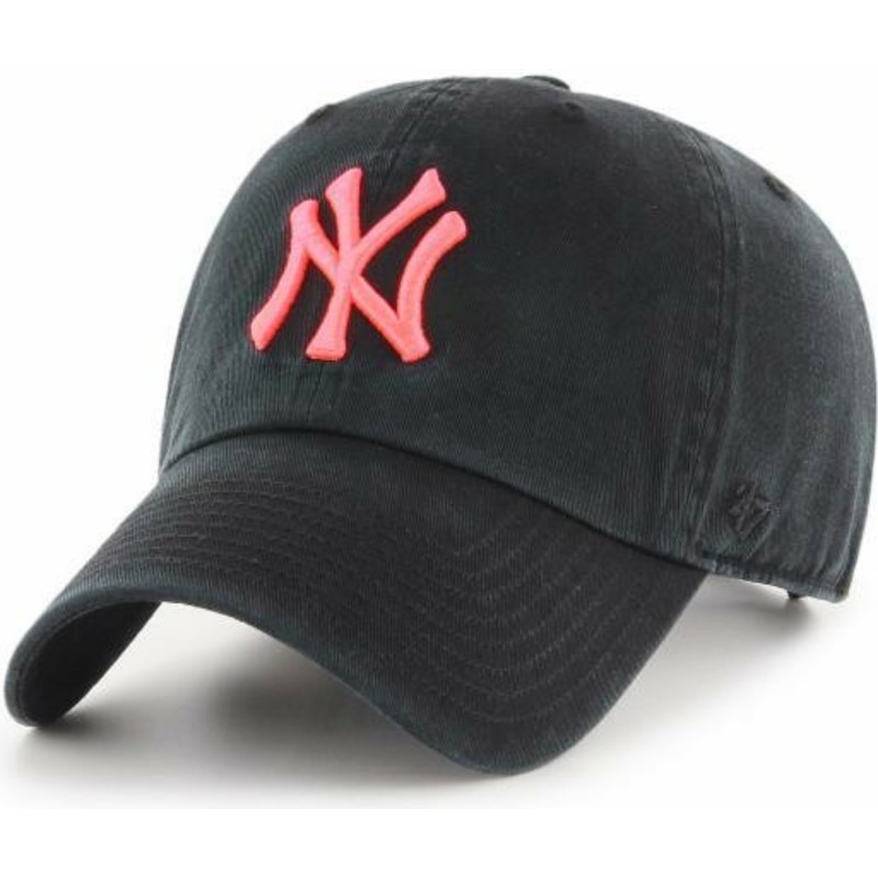 47-brand-curved-brim-pink-logo-new-york-yankees-mlb-clean-up-black-cap