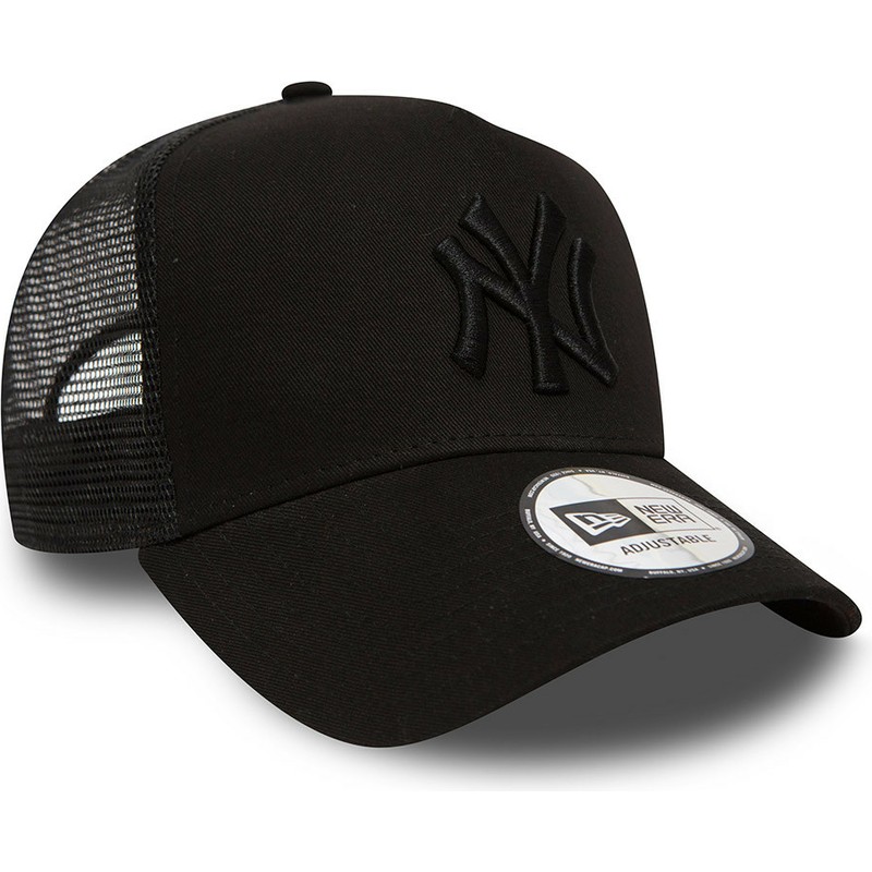 New Era Black Logo New York Yankees MLB Clean A Frame Black Trucker Hat ...