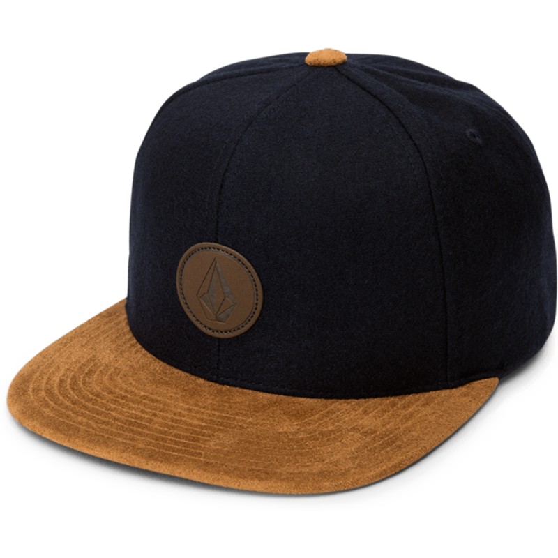 volcom-flat-brim-camper-blue-quarter-fabric-navy-blue-snapback-cap-with-brown-visor