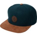 volcom-flat-brim-ranger-green-quarter-fabric-dark-green-snapback-cap-with-brown-visor