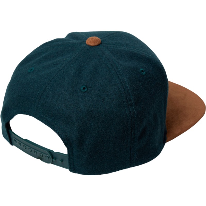 volcom-flat-brim-ranger-green-quarter-fabric-dark-green-snapback-cap-with-brown-visor