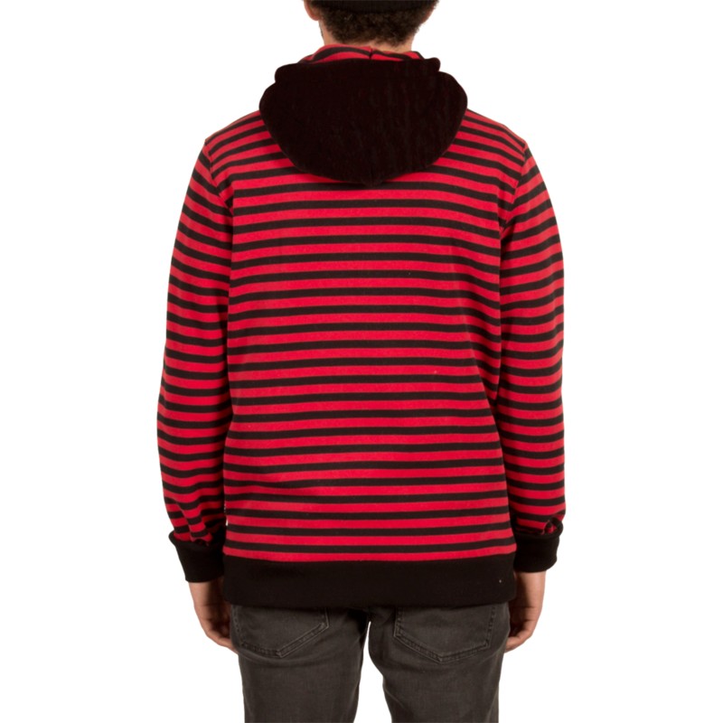 Volcom True Red Kraystone Black and Red Zip Through Hoodie Sweatshirt