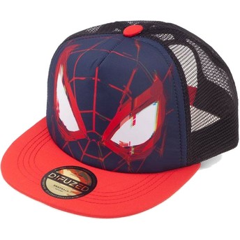 Difuzed Spider-Man Face Marvel Comics Blue and Red Snapback Flat Brim Trucker Hat