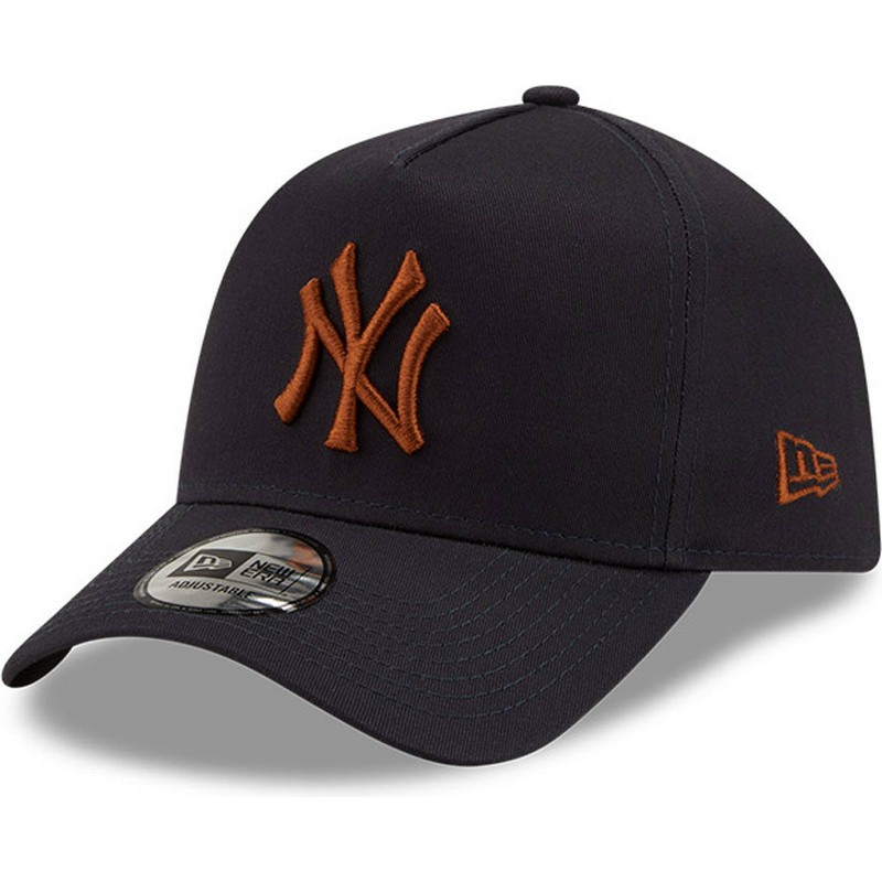 new-era-curved-brim-brown-logo-9forty-e-frame-new-york-yankees-mlb-navy-blue-snapback-cap
