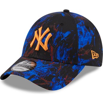 New Era Curved Brim Orange Logo 9FORTY Ray Scape New York Yankees MLB Blue Adjustable Cap