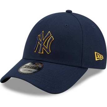 New Era Curved Brim Blue Logo 9FORTY Pop Outline New York Yankees MLB Navy Blue and Yellow Adjustable Cap